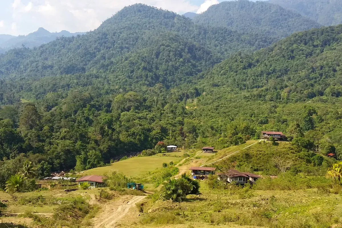 Mountain and village landscape in Southeast Asia